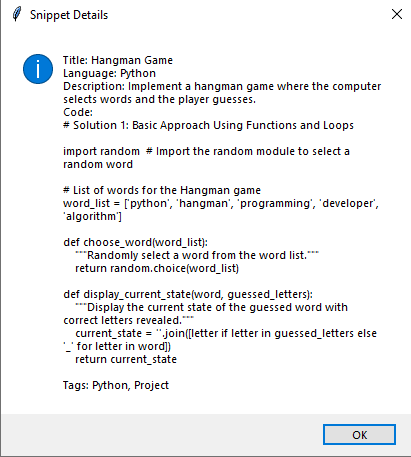 Python: Snippet Details.