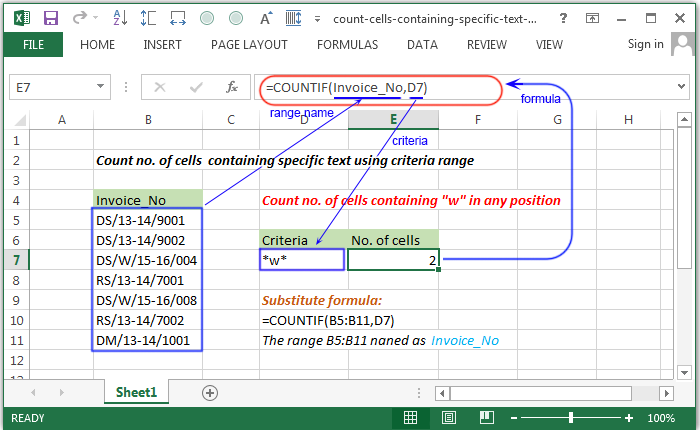 Excel Count Count Number Of Cells Containing Specific Text W3resource