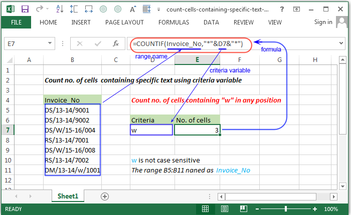 Excel Count Count Number Of Cells Containing Specific Text W3resource