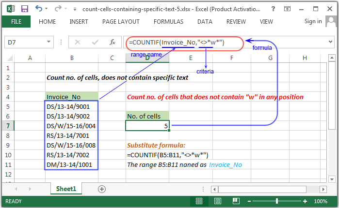 Excel Count Count Number Of Cells Containing Specific Text W3resource