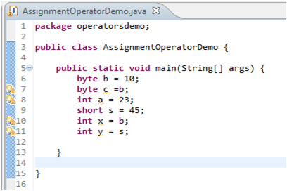 assignment operator in java program